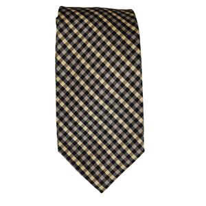 PIERRE CARDIN MEN'S SLIM 2.5" BLACK BEIGE CHECKERED TIE VINTAGE POLYESTER